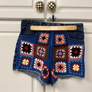 Farm Rio Ultra High-Rise Crochet Denim Shorts - 30